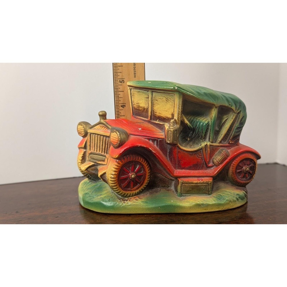 Vintage Antique Car Coin Banks Wall Hanging Tabletop Red Blue Pair Resin 7 Inch - Picture 14 of 16
